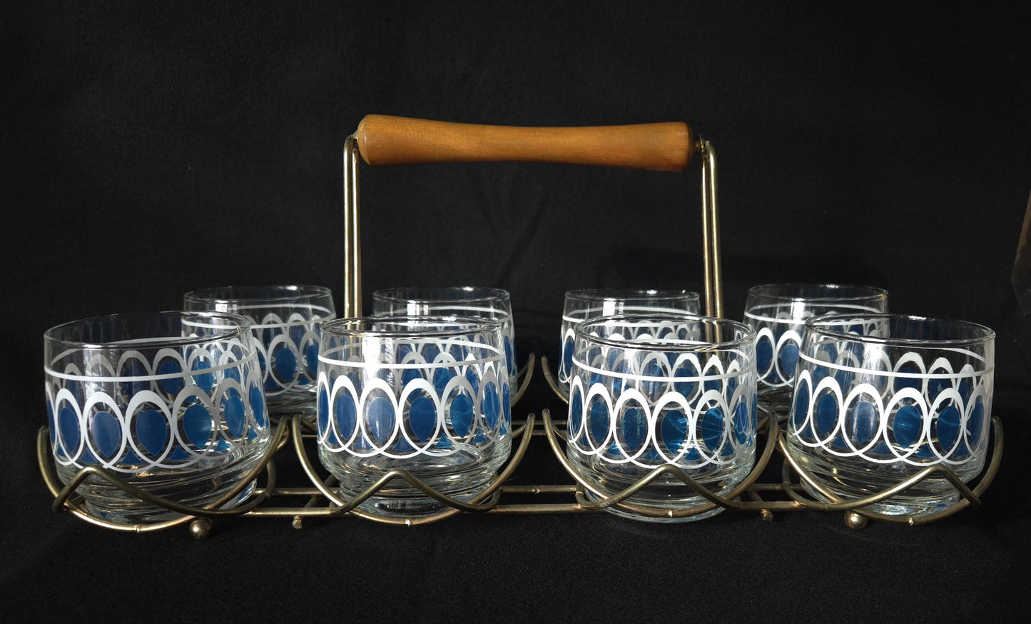 MCM Roly Poly 8oz Glasses with Caddy/ Mid Century Modern Barware/ Vintage Federal 'On the Rocks Tumblers' Set