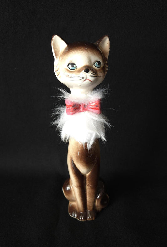 Vintage Long Neck Kitty Figure/ Kitschy Cat Collectible/ Mid Century Long Neck Cat Figurine