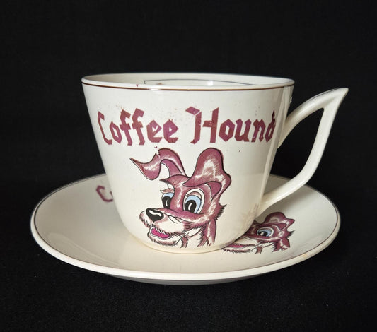 Coffee Hound Vintage Cup & Saucer/ Vintage Novelty Coffee Cup/ Vintage Graphic Coffee Mug