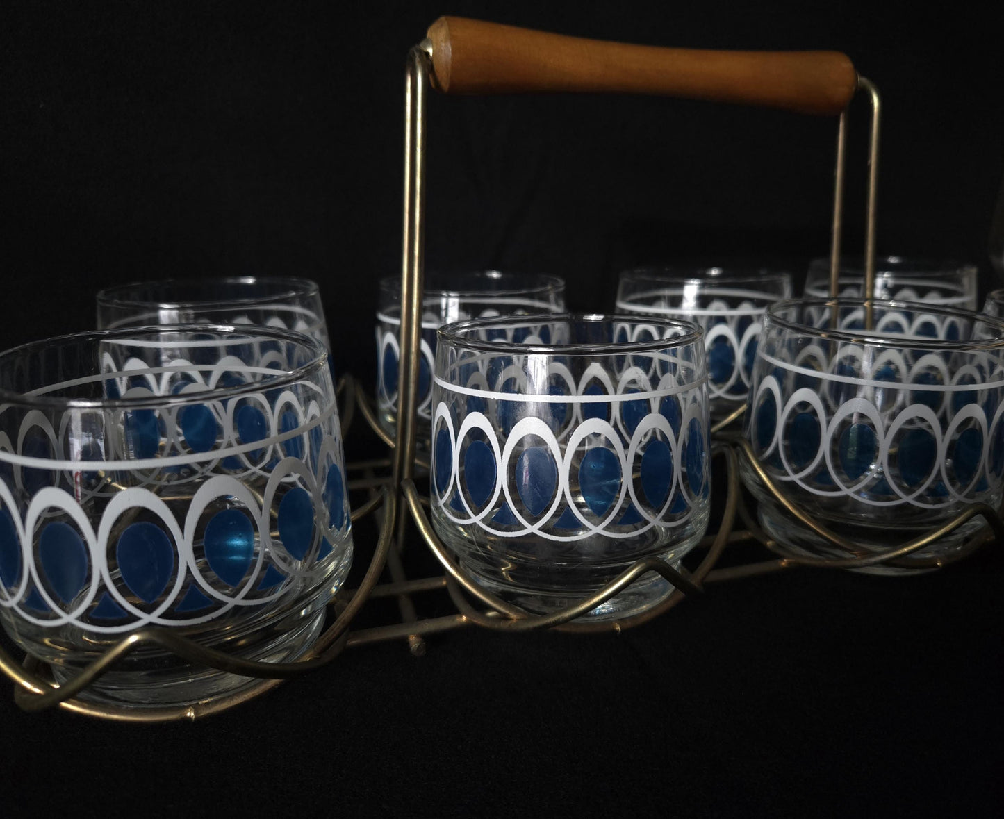 MCM Roly Poly 8oz Glasses with Caddy/ Mid Century Modern Barware/ Vintage Federal 'On the Rocks Tumblers' Set