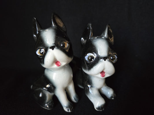 French Bull Dog Anthropomorphic Salt & Pepper Shakers/ Kitschy Collectible Frenchie Shaker Set